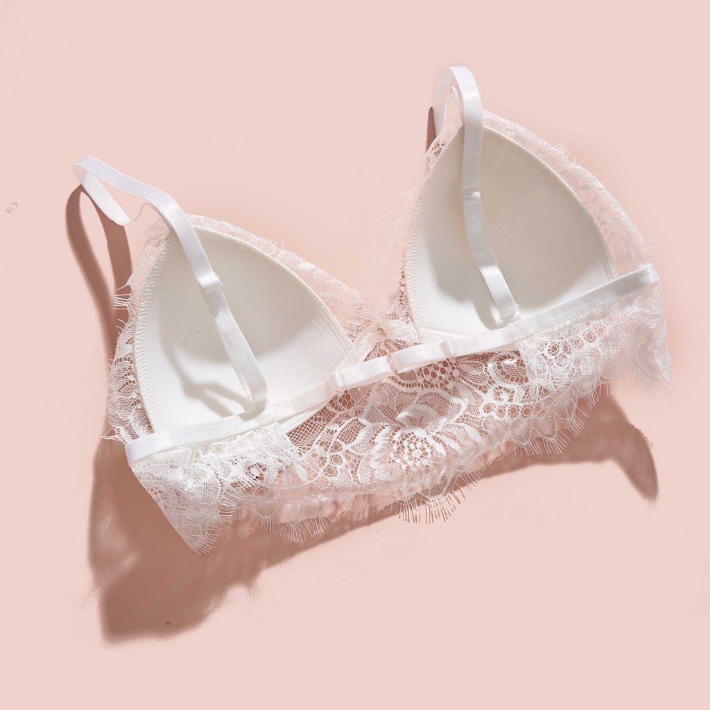Áo Bralette không gọng mút mỏng kết hợp chân ren sexy, gợi cảm, sang trọng ren hoa trắng lông mi Mebra A037