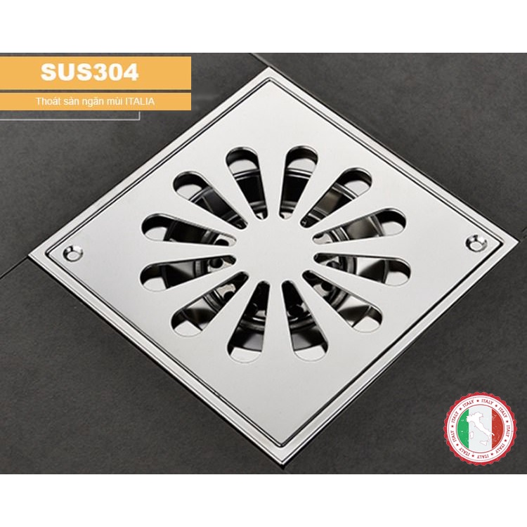 Thoát sàn ngăn mùi Thép ITALIA (dạng phễu nước) SUS304 (10x10 12x12 15x15 cm ) 100 năm ko rỉ