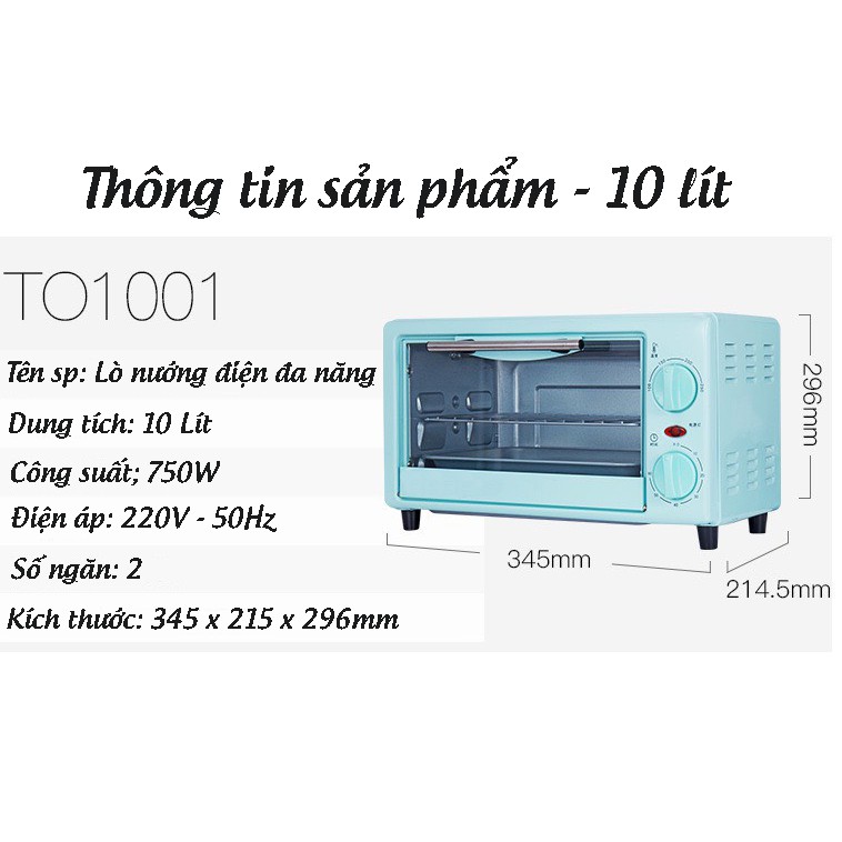 Lò Nướng Điện Mini - Lò Nướng Bánh Đa Năng Công Suất Lớn Dung Tích 10L và 12L Bảo Hành 6 Tháng