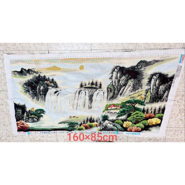 (chưa khung)tranh chữ thập đã thêu- LƯU THỦY SINH TÀI 160× 85cm