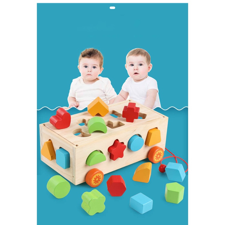 Xe thả hình khối bằng gỗ, thả hình khối xe kéo thae hình khối cho bé Fireman kids