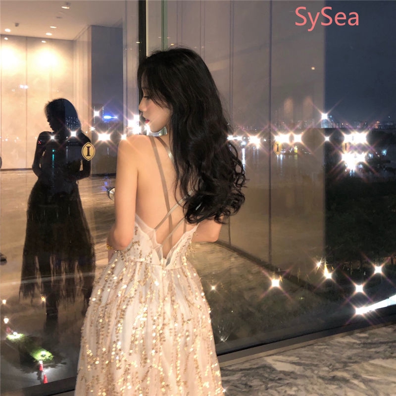 Đầm Maxi Cổ Chữ V Đính Kim Sa Gợi Cảm Cho Nữ