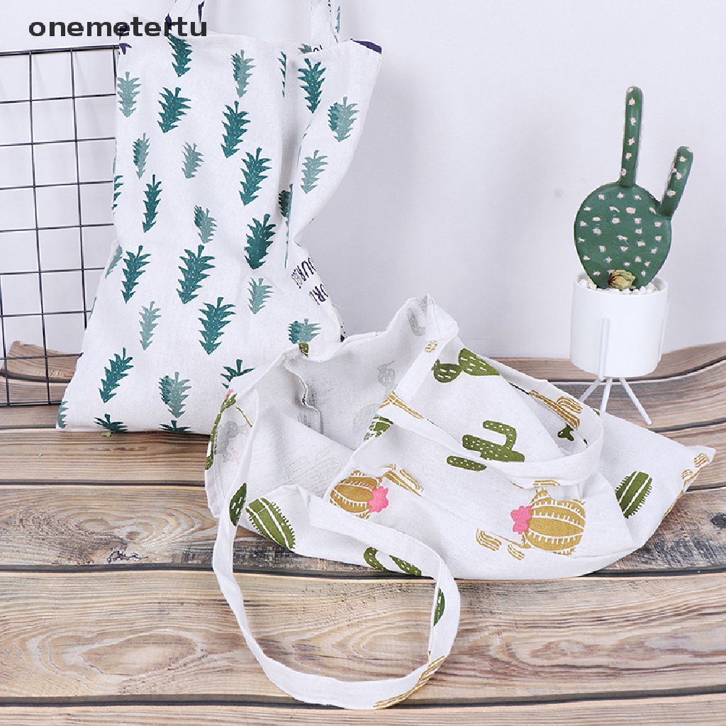 [onemetertu] 1x Túi tote Mua Sắm Ngoài Trời Bằng Vải Lanh Hình Xương Rồng Thông Sinh Thái