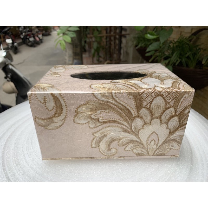 Hộp giấy ăn chữ nhật bọc da hoa vintage #384