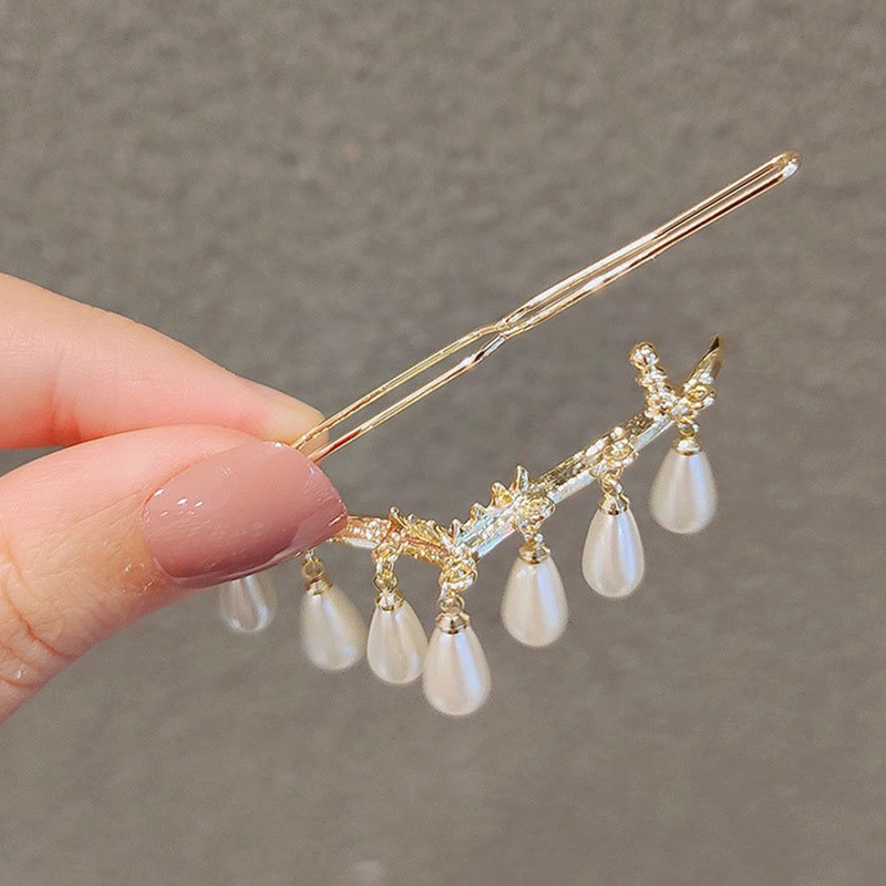 Kẹp Tóc Hình Chữ V Đính Đá Ngọc Trai Nhân Tạo Đơn Giản Cá Tính