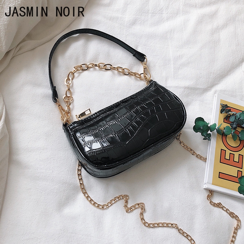 Túi Xách JASMIN NOIR Vân Da Cá Sấu Phong Cách Hàn Quốc Có Khóa Kéo Kiểu Dáng Thời Trang Cho Nữ