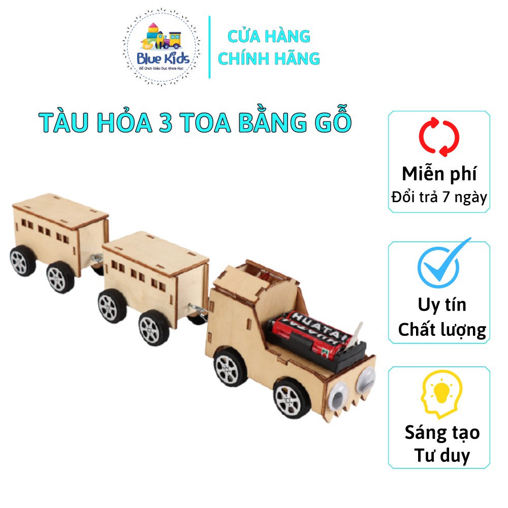 Đồ chơi khoa học STEAM tự làm tàu hỏa 3 toa bằng gỗ, kích thích sáng tạo và phát triển trí tuệ cho bé