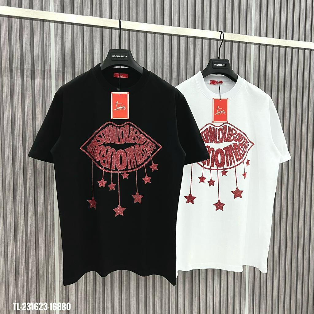 Áo Thun Nam Nữ Họa Tiết Logo Đôi Môi Kim Tuyến Cao Cấp. Áo Phông Siêu Cấp Unisex Cổ Bo Dành Cho Các Boy Phố 2023
