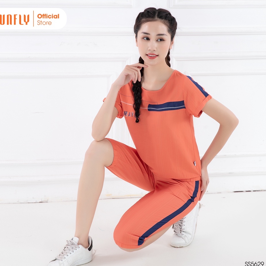 Bộ đồ mặc nhà nữ thể thao linen SUNFLY áo cộc, quần ngố SS5617