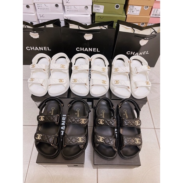 Sandal chanel quai dán logo xích fullbox