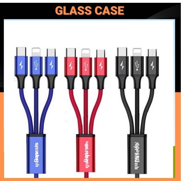 Cáp sạc 3 đầu đa năng dây sạc nhiều đầu bọc dù chống đứt cho Ios và Androi các đầu IPmicro type C
