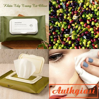 Khăn giấy tẩy trang Innisfree Olive Real Cleansing Tissue loại bỏ bã nhờn và làm da mịn màng 30 miếng
