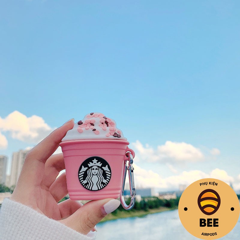 Case Vỏ Bọc Tai Nghe Airpods 1 2 Pro Ly Kem Starbuck Hồng Chất Liệu Silicon Dẻo BEE SHOP