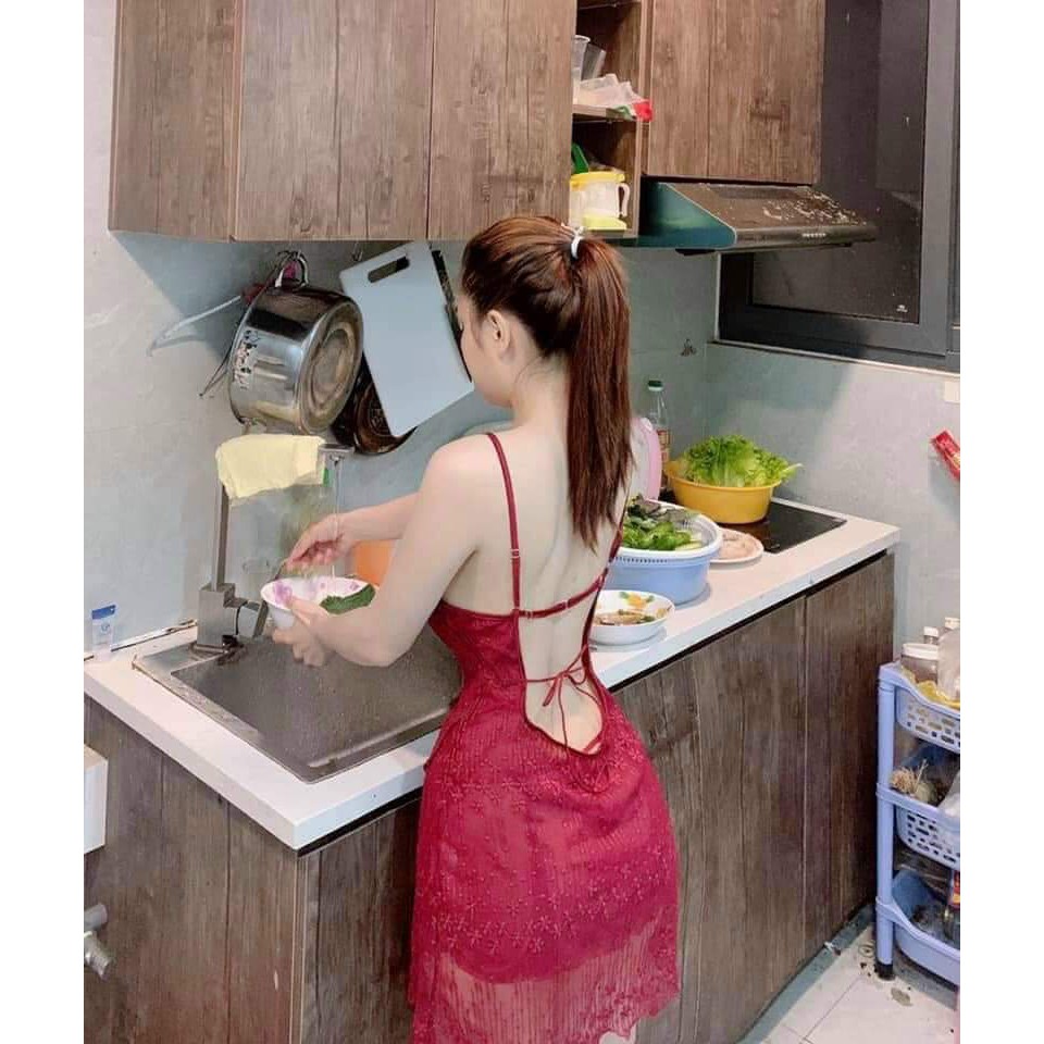 Váy ngủ 2 dây ren thêu sexy cao cấp Đầm mặc nhà gợi cảm quyến rũ
