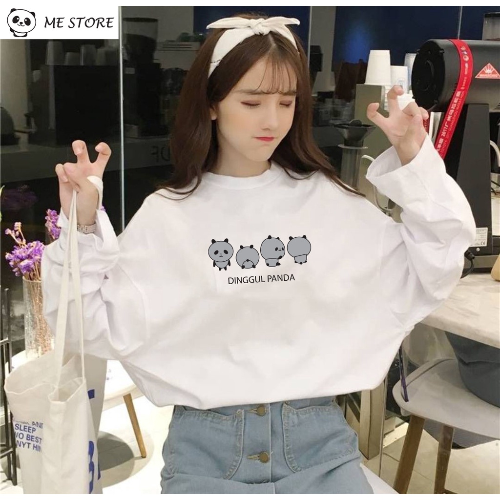 Áo thun dài tay in hình gấu trúc thu đông unisex Ulzzang form rộng dáng rộng chất liệu 100% cotton