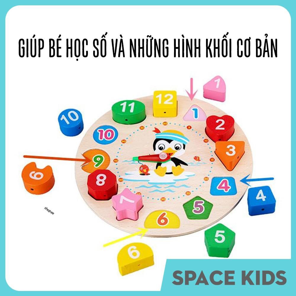 ♥ Đồ chơi đồng hồ gỗ thông minh cho bé học số, hình khối, màu sắc và học xem giờ Space Kids ♥