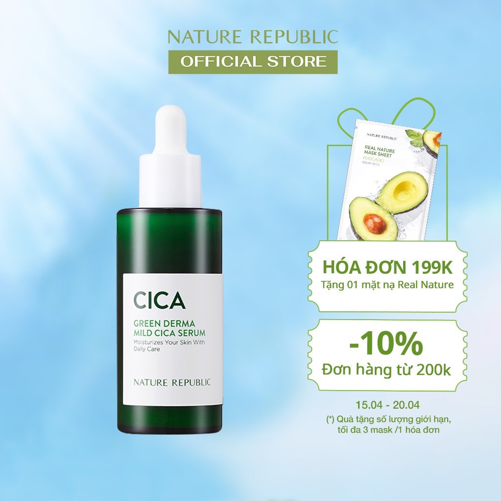 Tinh Chất Làm Dịu Da Nature Republic Cica Green Derma Mild Cica Serum 50ml ( hàng chính hãng, có tem phụ )