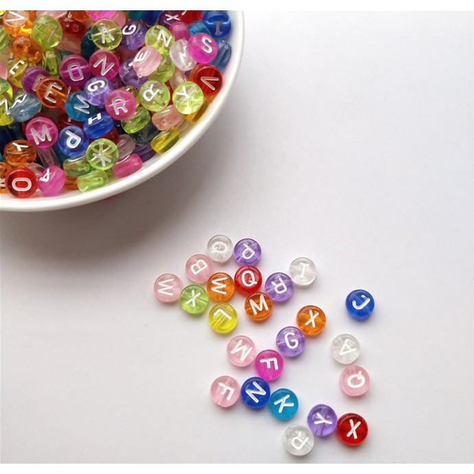 Set 100 hạt xỏ lỗ hình oval 4x7mm 26 chữ cái dùng làm trang sức thủ công