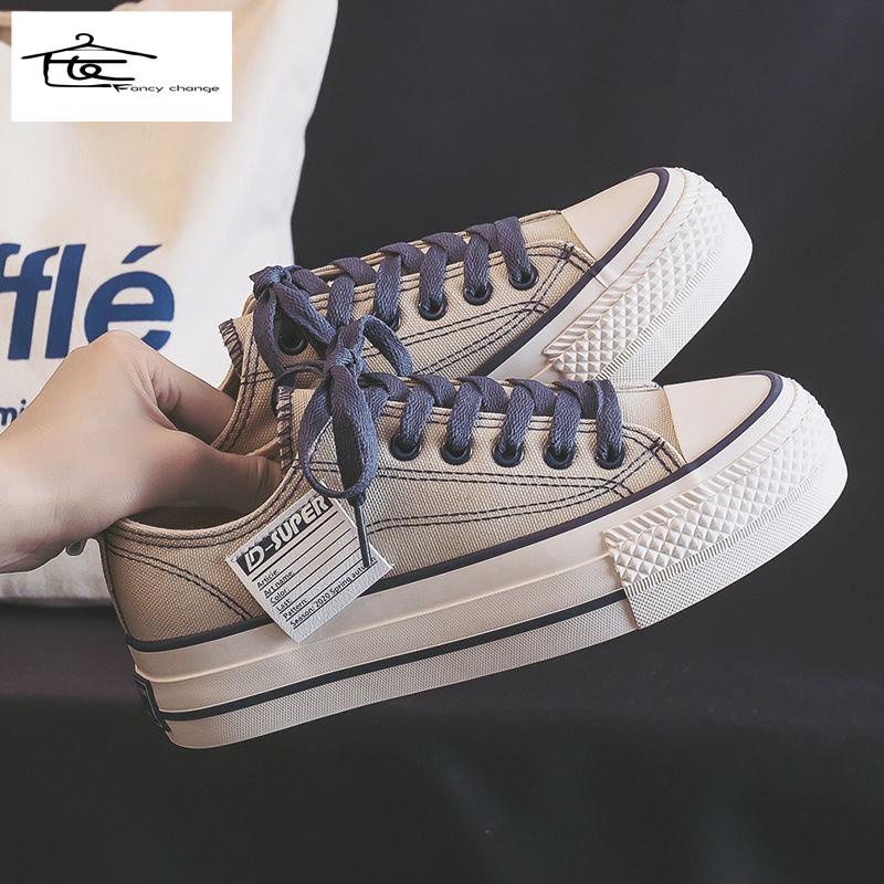 Giày Thể Thao Vải Bạt Đế Dày Tăng Chiều Cao Phong Cách Hàn Quốc Thời Trang Xuân Thu 2022