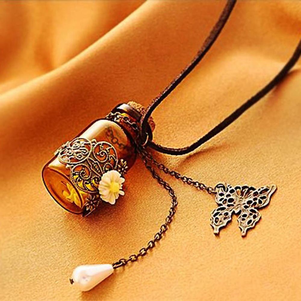 Vòng cổ da mặt lọ điều ước đính hoa và bướm thời trang cho nữ