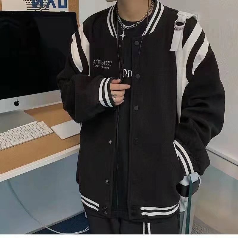 Áo Khoác Bóng Chày Hoạ Tiết Kẻ Sọc Màu Đen Có Size M-3XL đồ đôi áo varsity jacket bigsize áo varsity jacket nam phong cách Hàn Quốc áo khoác bomber nữ
