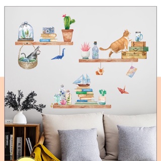 Decal mèo kệ sách cute