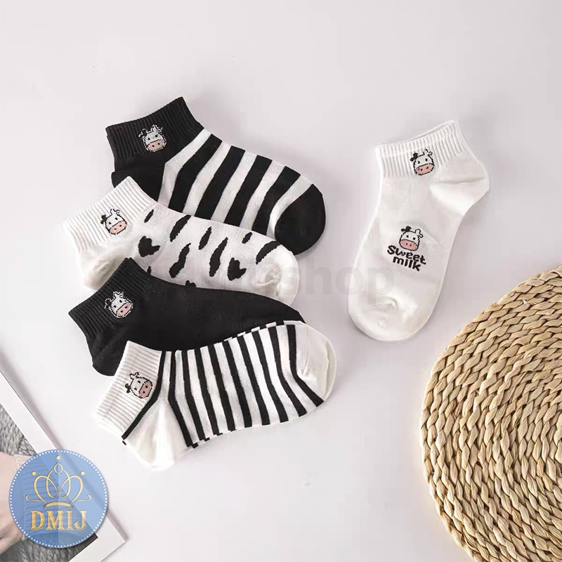 Set 5 đôi tất nữ cổ thấp nhiều màu họa tiết bò sữa T87