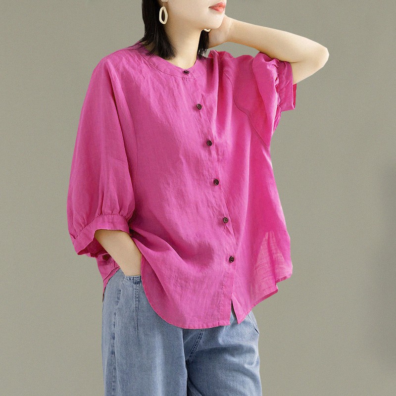 【🔥Spot sale🔥】【Eight colors】2021 Hot New Spring and Summer Retro Linen Short-Sleeve Shirt Top Women's Large Size Cotton Linen Casual Shirt Thin Loos