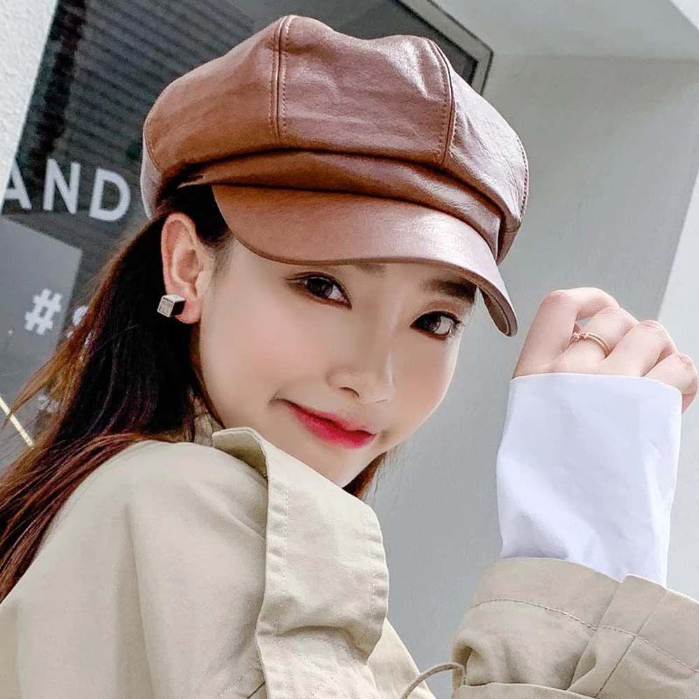 Lưng2 Mũ beret Da Thời Trang Thu Đông Cho Nữ panama