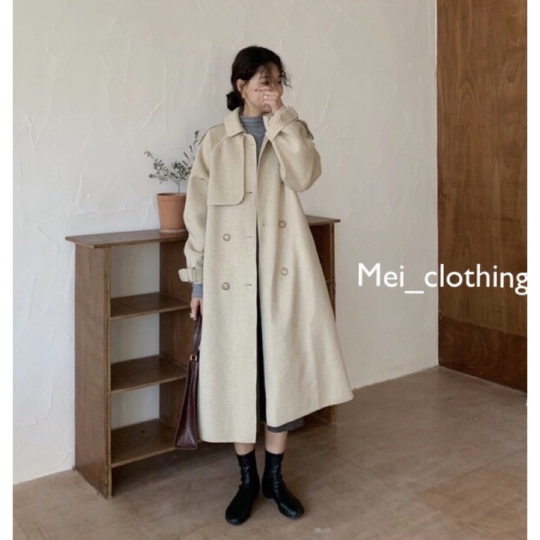 Áo khoác mangto dạ dáng dài 1 lớp kèm đai/ tay rút diều chỉnh