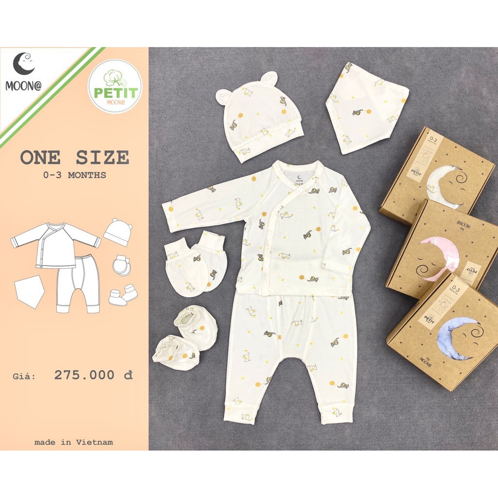 SET Sơ sinh Moon Full đồ vải petit mềm mịn 0-3M