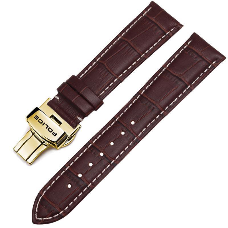 POLICE strap leather butterfly buckle watch strap men's and women's watch chain black thickened 23 24MM