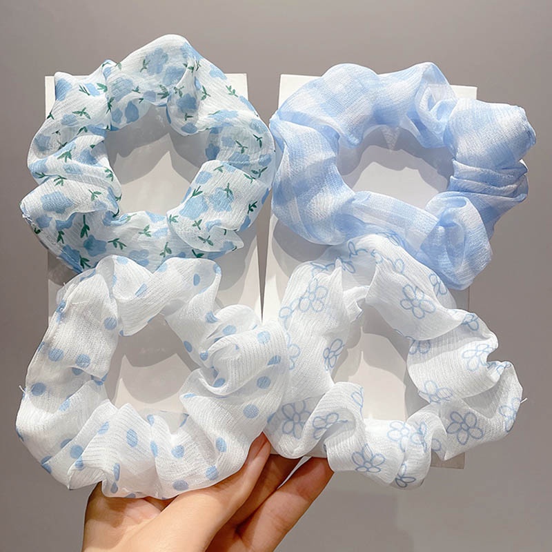 Dây Buộc Tóc Vải Voan Dệt Kim Phối Ren Họa Tiết Hoa Thời Trang Thanh Lịch