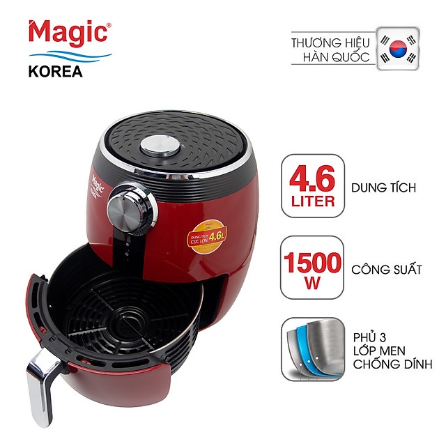 [Mã 254ELSALE giảm 7% đơn 300K] Nồi Chiên Không Dầu Magic A-802 (4.6 Lít) Đỏ- Hàng Chính Hãng