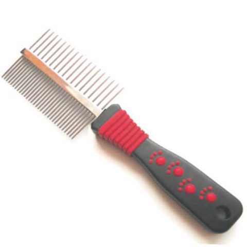 Lược chải lông cho Chó Mèo PET COMB Đầu inox 2 mặt Cán nhựa màu đỏ đen in bàn chân Dài 20cm Giúp thú cưng mượt lông