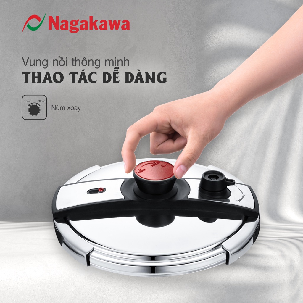 Nồi áp suất Nagakawa NAG1473 (7L) - Dùng được trên tất cả loại bếp - Lòng nồi inox 304, van kép 3 cấp- Hàng chính hãng