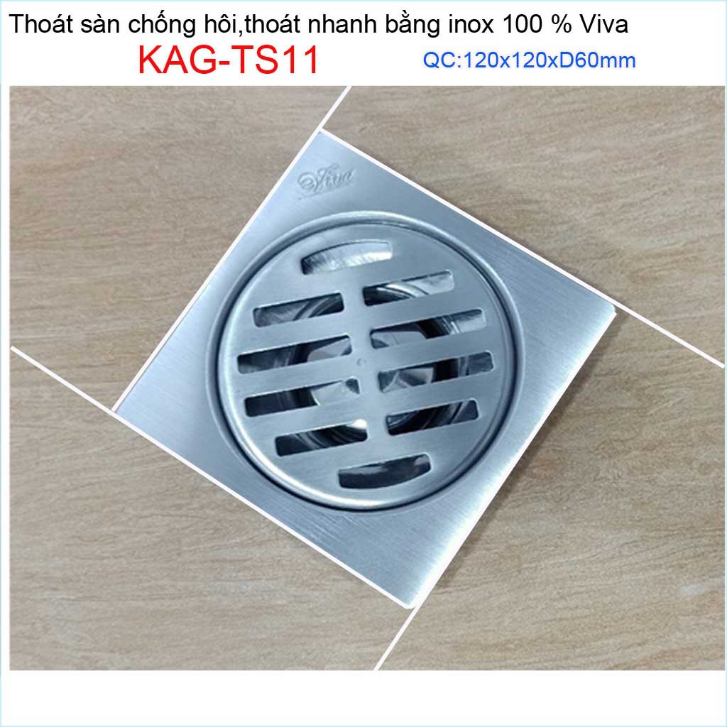 Hố ga thoát sàn Viva ống 6cm Inox mờ, phễu thoát nước chống hôi D60 vuông 12x12cm KAG-TS11