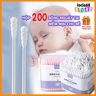 Tăm bông trẻ em hộp 200 tăm bông 2 đầu, tăm bông ngoáy tai cho bé