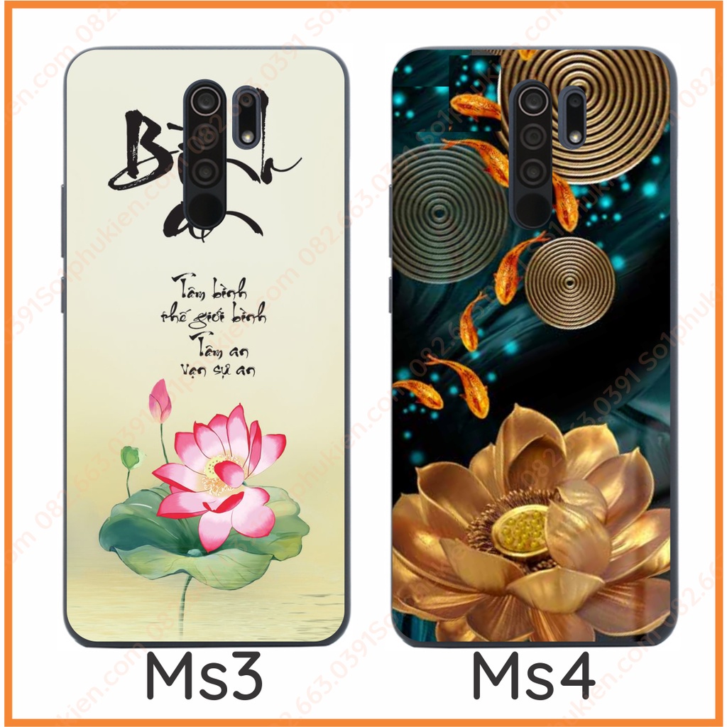 Ốp lưng Xiaomi Redmi 9 hình cá koi, thư pháp đẹp