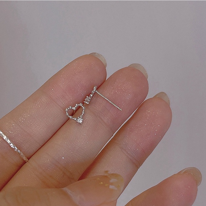 Khuyên tai nữ bông tai nữ bạc s925 khung trái tim bi và viên pha lê KB116 Cá jewelry