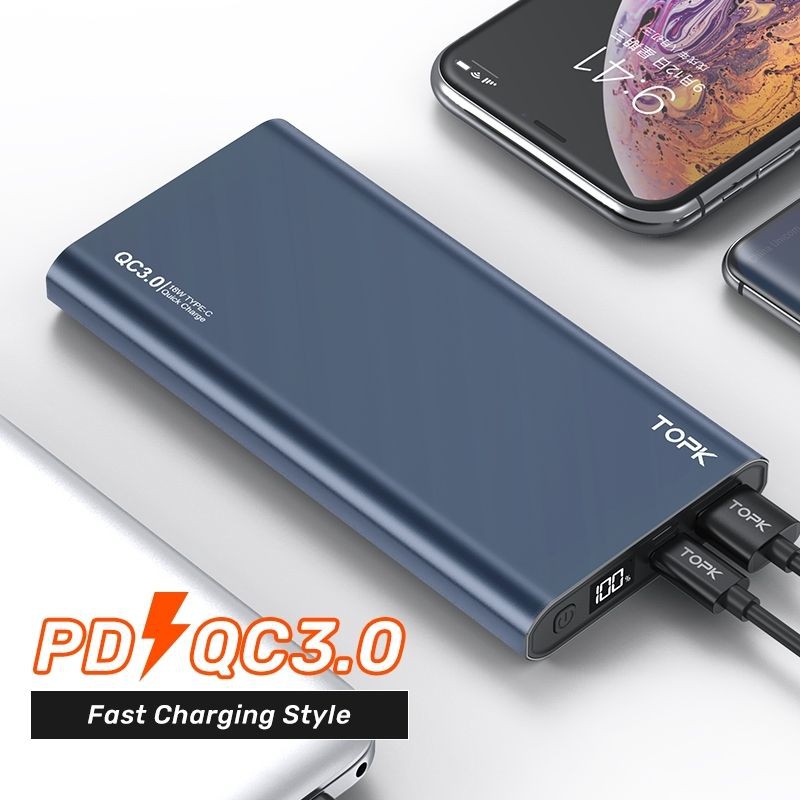 Pin Dự Phòng TOPK I1006P 10000mAh 36W Sạc Nhanh Có Màn Hình Điện Tử