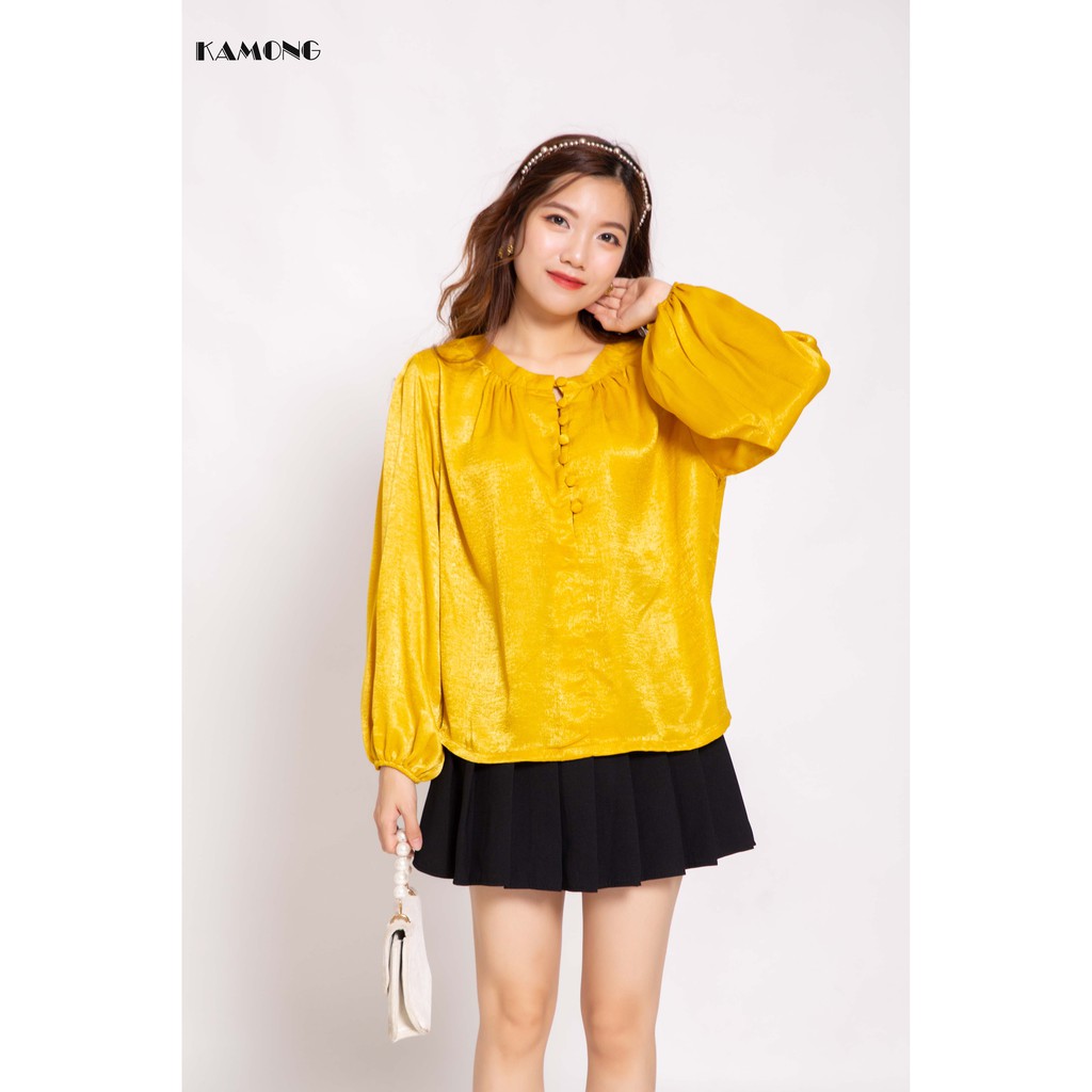 Áo kiểu cổ tàu tay phồng KAMONG A098