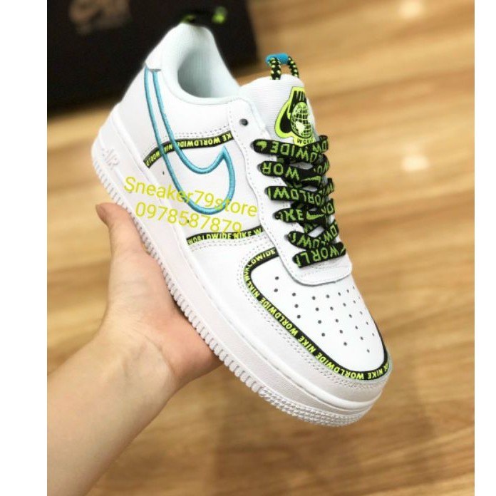 Giày Nike Air Force 1 Low Worldwide White Blue Fury Volt CK7213-100 Nam/Nữ [Authentic - Chính Hãng - FullBox]