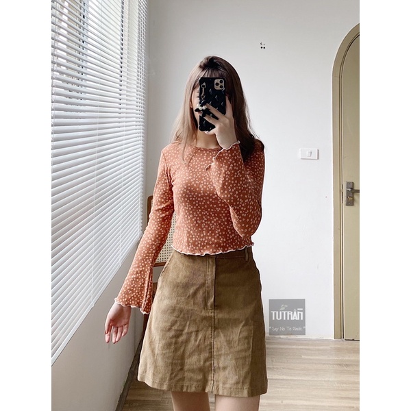Áo Croptop hoa nhí tay loe viền bèo ( ảnh thật)