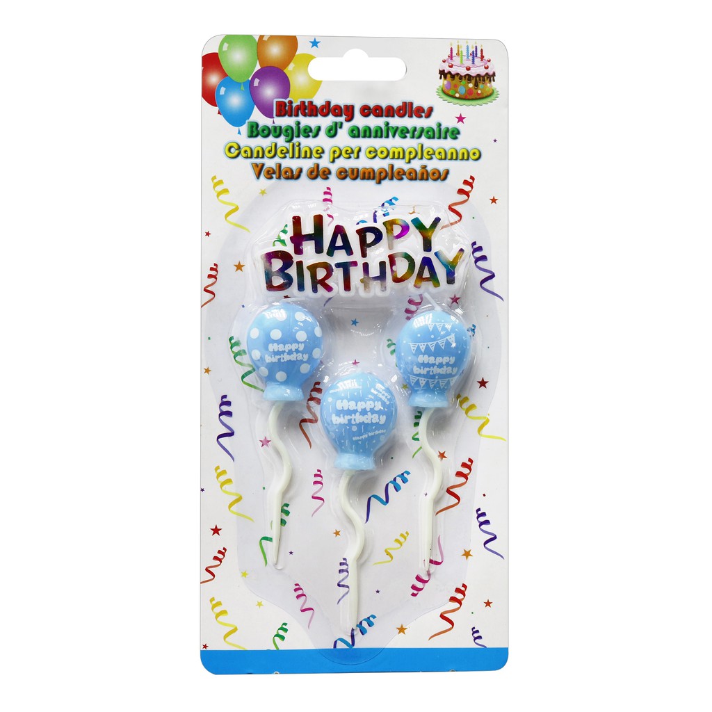 Bộ nến hình bong bóng Happy Birthday 3 cái màu xanh Uncle Bills YA0108