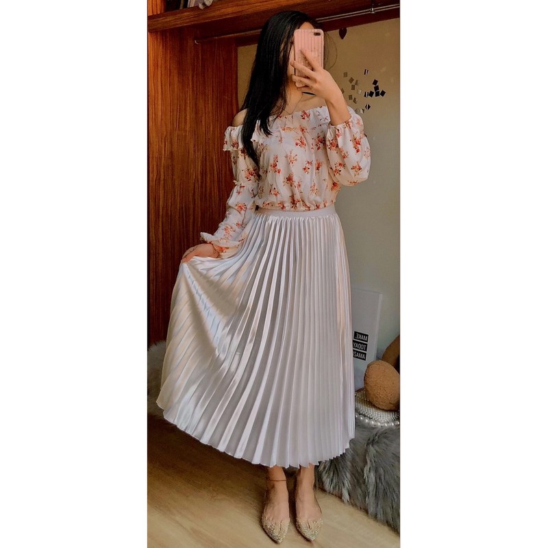 (sẳn) Chân váy xếp ly màu Trắng 2 lớp rất đẹp (PLEATED SKIRT) | BigBuy360 - bigbuy360.vn