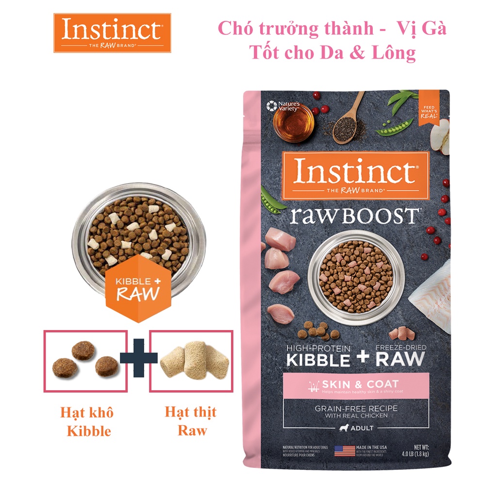 Thức Ăn Cho Chó Tốt Cho Da Và Lông Instinct Real Chicken For Skin And Coat Túi 1,81kg-Thịt Gà Và Không Chứa Chất Độn