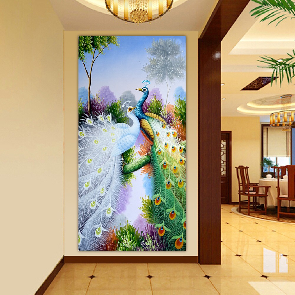 Bộ tự làm tranh đính đá 5D họa tiết hình 2 chú công nhiều màu tuyệt đẹp DIY treo trang trí kèm phụ kiện | BigBuy360 - bigbuy360.vn