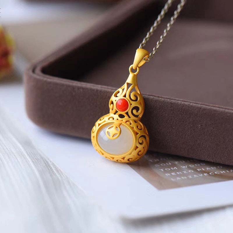 Mới Dát Vàng Bích Hetian Ngọc Trắng Bầu Vòng Cổ Mặt Dây Chuyền Chalcedony Nữ Thời Trang Mạ Vàng Thủ Công