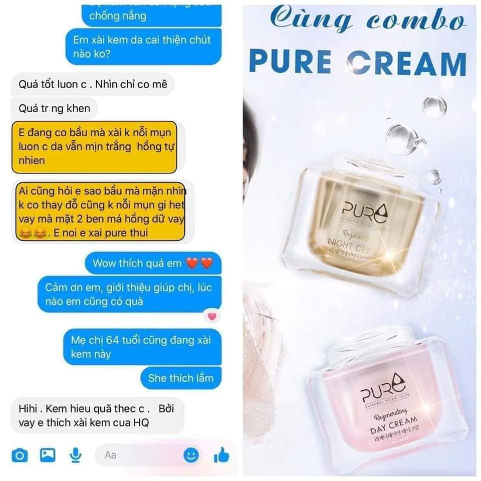 Bộ Kem dưỡng ngày và đêm Pure - Hàn Quốc mẫu mới 2022 - Pure Night Cream và Pure Day Cream của Hari Won và Ngọc Trinh